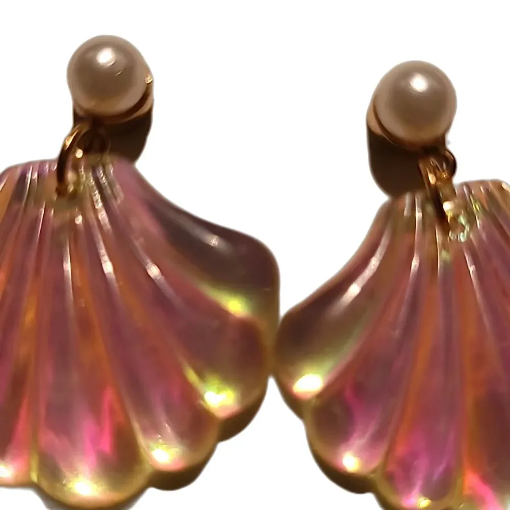 $3 ADD ON Bohemian Pearl Seashell Earring Gold Pink Glitter Shiny Beachy Boho